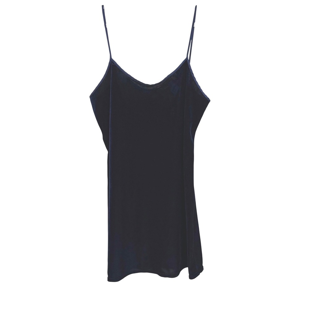Vintage 90s Angelique Velvet Velour Slip Mini Dress Midnight Navy Blue Y2K M